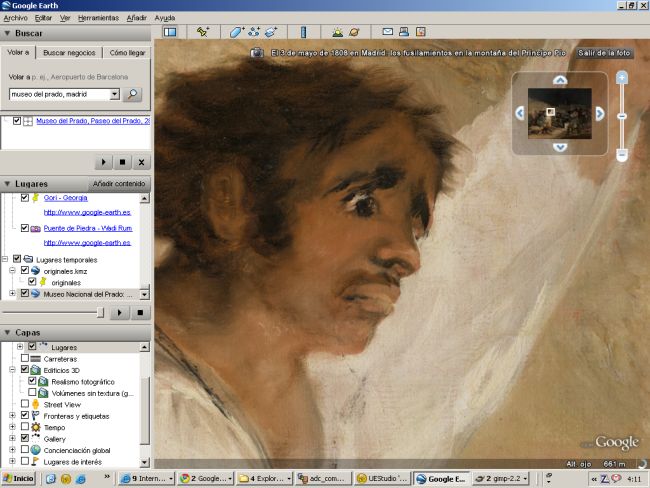 Navegando por el cuadro de los Fusilamientos de Goya. - Cuadros del Museo del Prado - Acceso con Google Earth