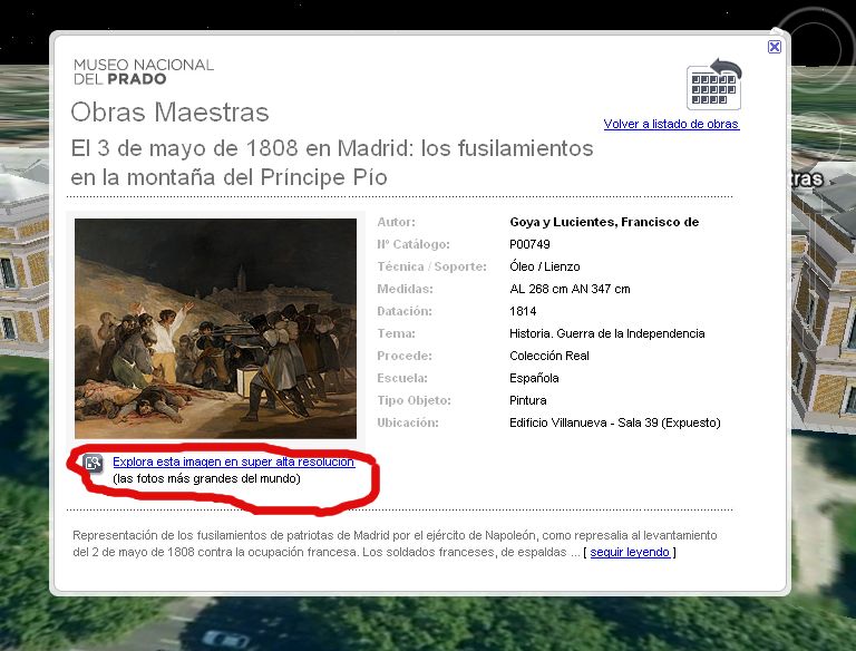 Ficha Tecnica de un Cuadro en Alta Resolución - Cuadros del Museo del Prado - Acceso con Google Earth