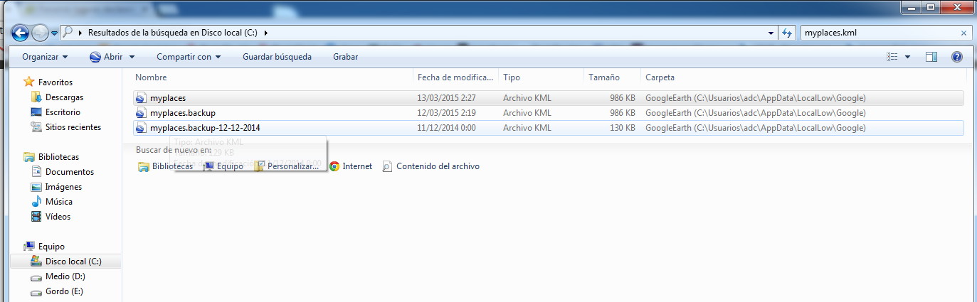 "Mis Lugares" en Google Earth (Fichero de datos)