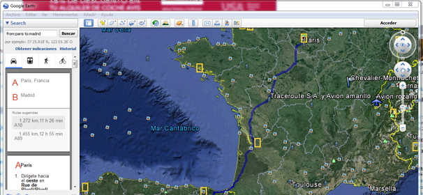 Por que falla en Google Earth al pulsar "como llegar"??