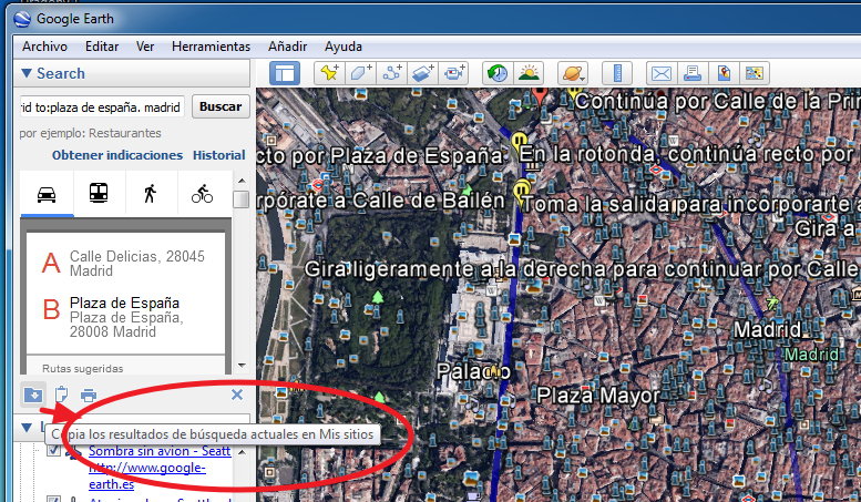 Por que falla en Google Earth al pulsar "como llegar"??