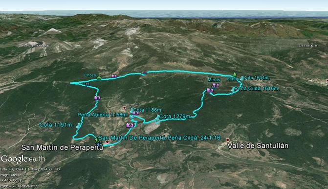 Detalle del recorrido - San Martín De Perapertú-Peña Cildá 1616m.24/1/16 -Senderismo