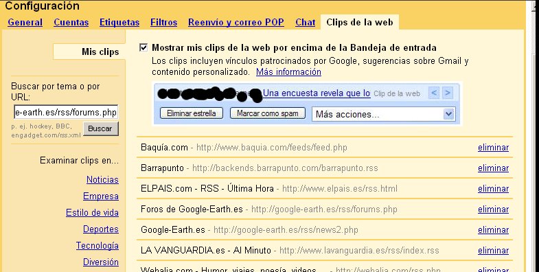 Configuración en Gmail de la RSS - Foro Noticias de Google Earth