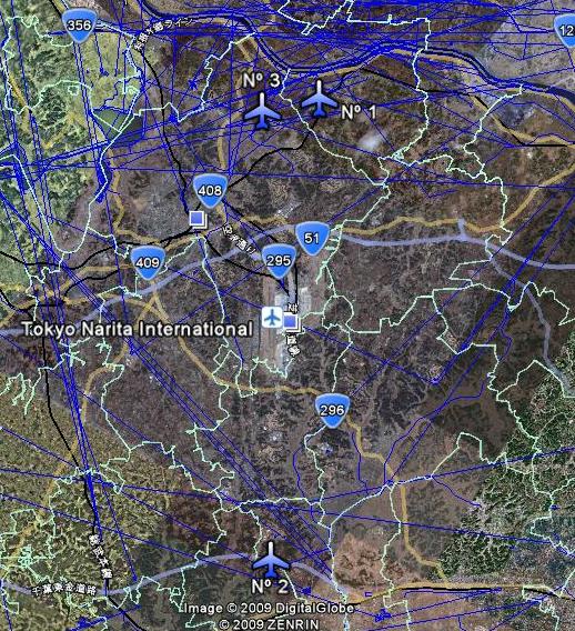 3 aviones cerca del Narita Internacional