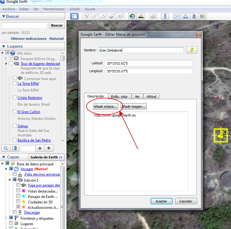 Añadir Enlace en Google Earth