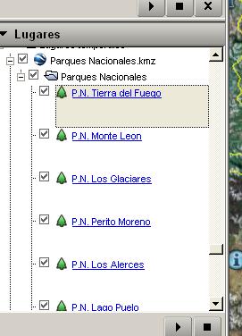 Detalle de las capas de este KMZ - Parques Nacionales de Argentina