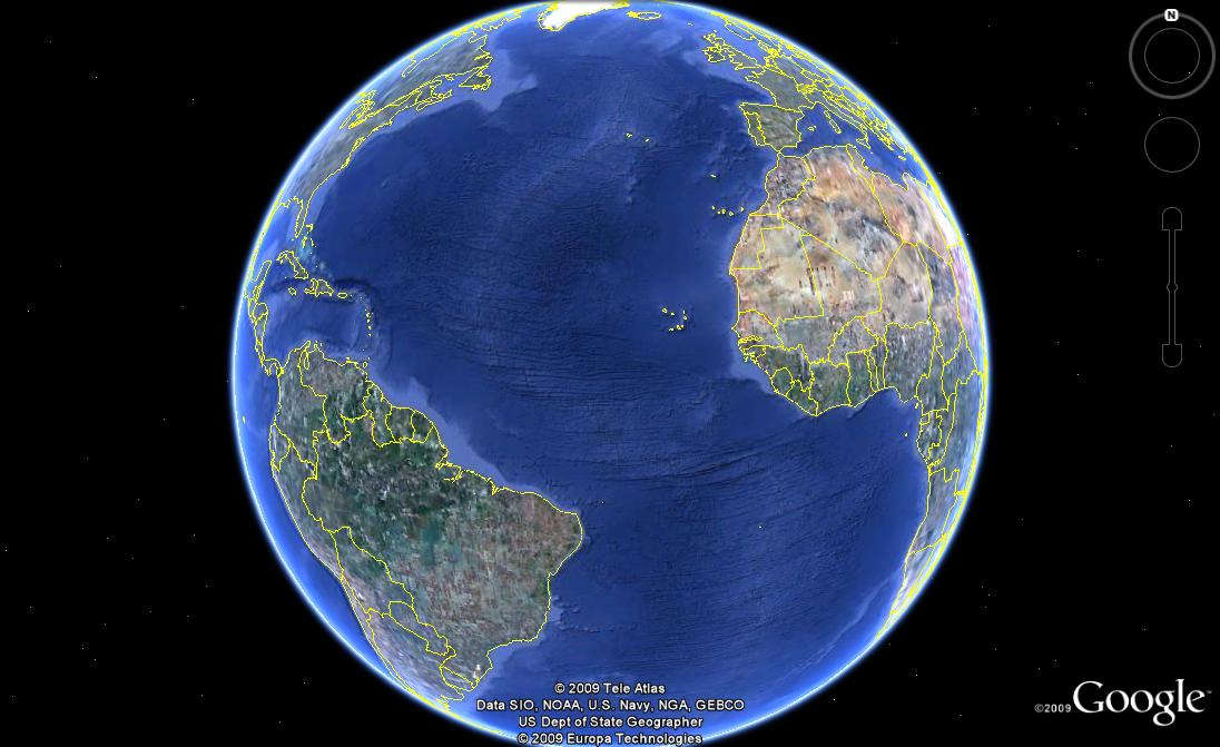 Google Earth: solo carreteras y fronteras, el resto negro 1