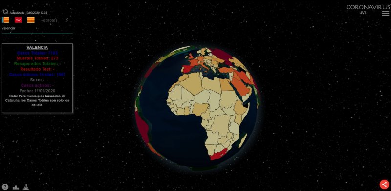 Web con geolocalizaciones del COVID en 3D