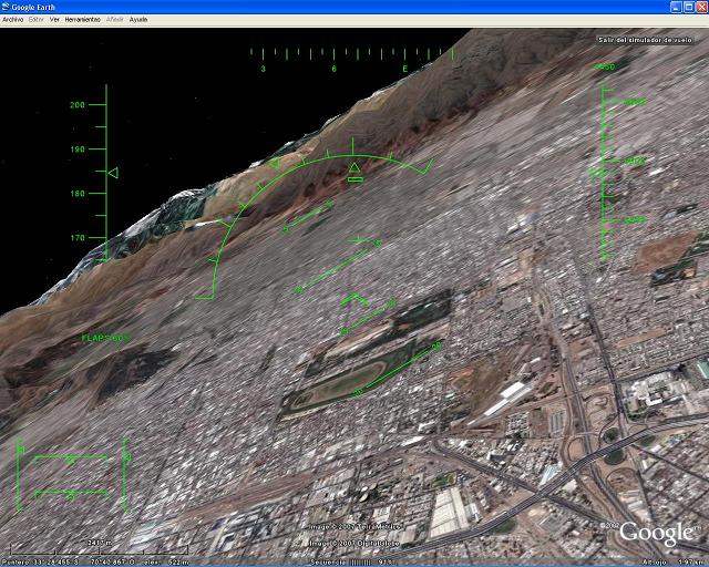 Descendiendo y girando al aeropuerto - Modo Simulador de Vuelo con Google Earth