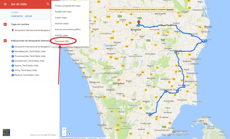 Descargar KML desde Google Maps - Cómo pasar rutas de Google Maps a Google Earth - Foro Ficheros KMZ, KML y Rutas