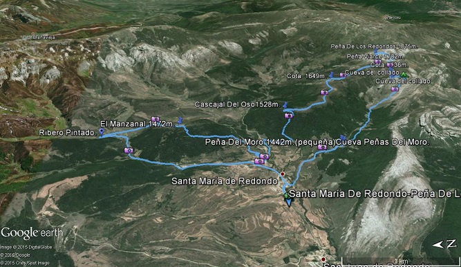 Recorrido en Google Earth - Santa María De Redondo-Peña De Los Redondos 1875m. 19/6/15