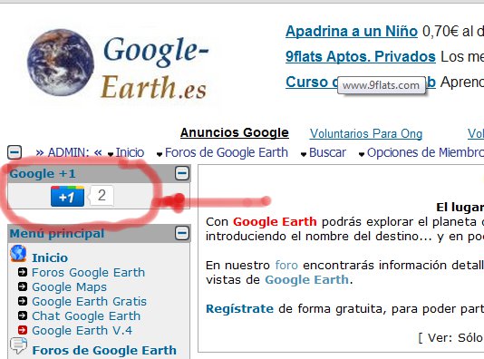 Google + 1, marcado en rojo el boton. - Gadget Google Earth - iGoogle