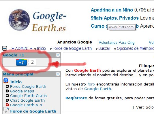 Google + 1, marcado en rojo el boton.