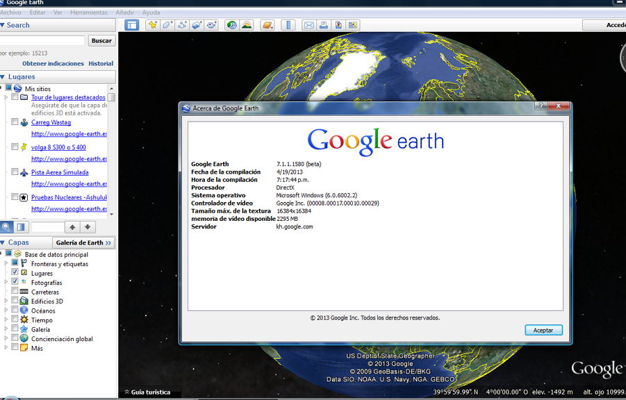 Nueva version Google Earth 7.1.1 para Windows