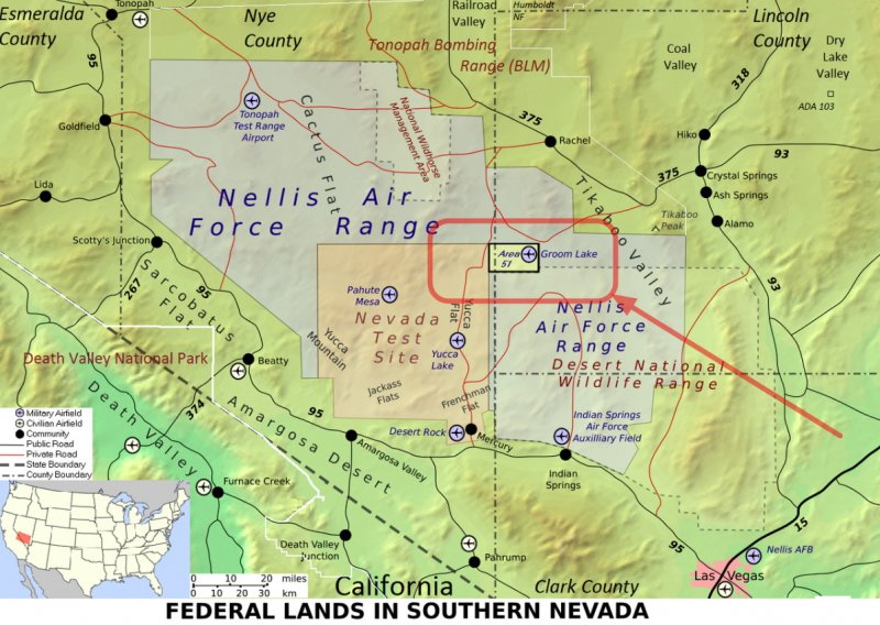 Mapa con localización del Área 51 -base secreta en Nevada 1 - Extraterrestrial high way 🗺️ Foro Belico y Militar