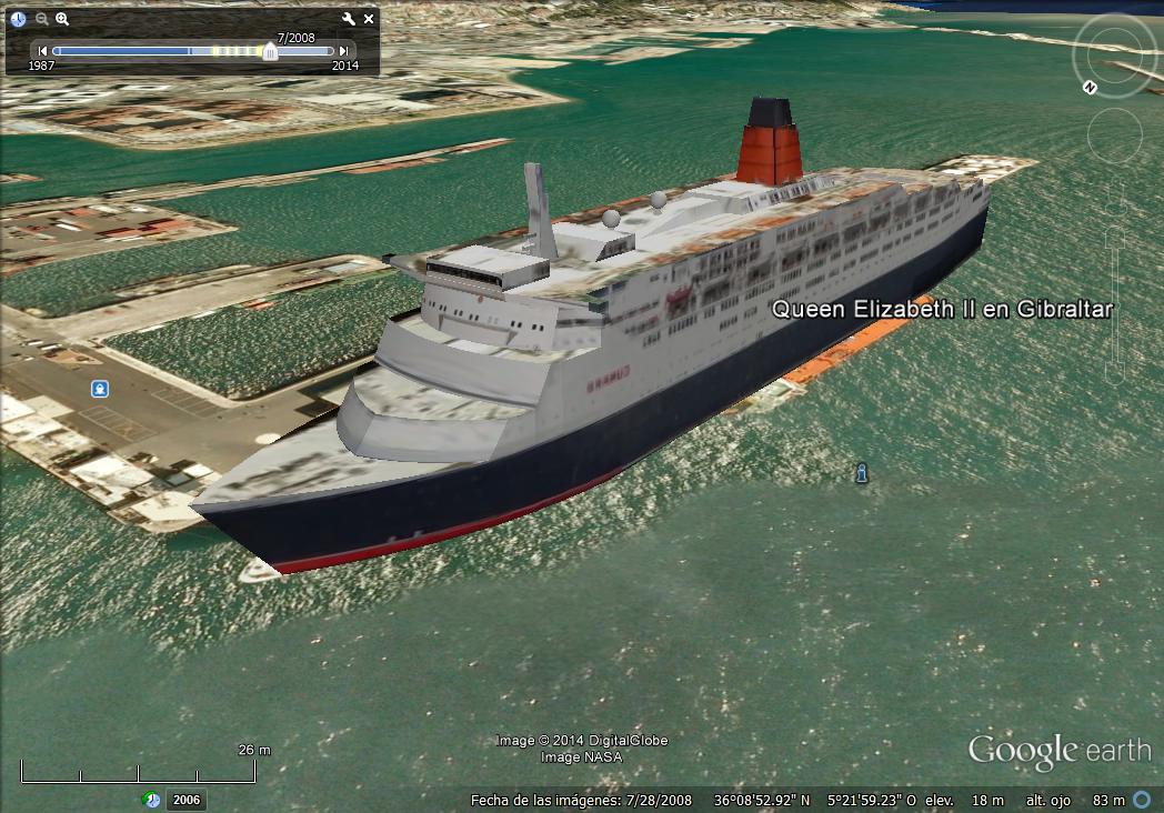 MS Queen Elizabeth II en Gibraltar - 2008 (y en 3D) 1 - Portacontenedores 300m Roterdam 🗺️ Foro General de Google Earth