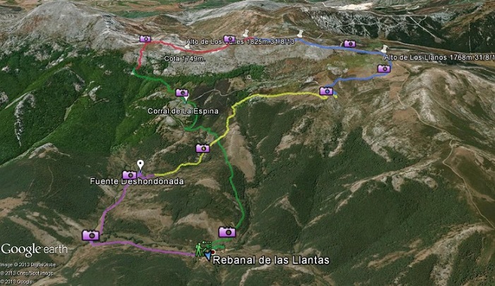 Recorrido en google earth - Ascensión al Pico Rebanal 1841m. 31/8/13