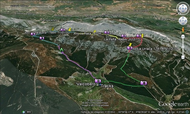 Recorrido en Google Earth - Por los montes de Valcobero.Sierra Sur.7/12/13