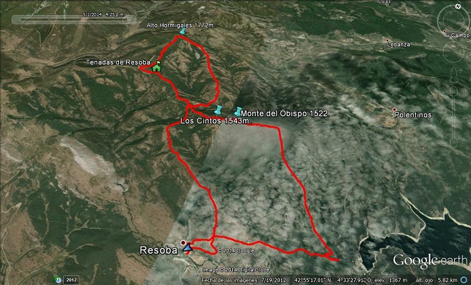 Imagen de Google earth - Alto Hormigales 1772m. Resoba 1/5/14