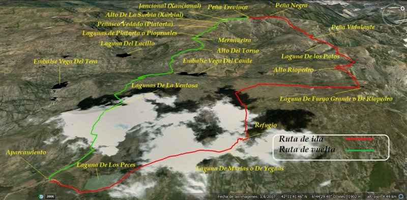 Detalle del recorrigo con google earth - Los Techos De Castilla y León: Peña Trevinca.Zamora.19/5/18