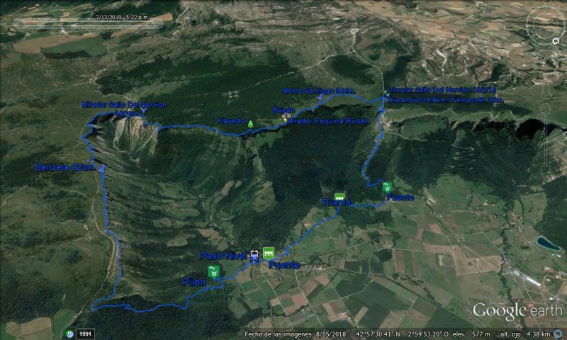 detalle del recorrido con google maps - Circular Salto Del Nervión.13/2/19