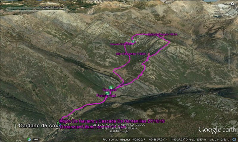 detalle del recorrido en google erath - Vueltíviri Mojón De Navarro y Cascada Hontanillas.27/10/19