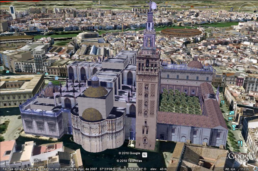 Catedral de Sevilla y centro histórico visto en 3D con Google Earth
