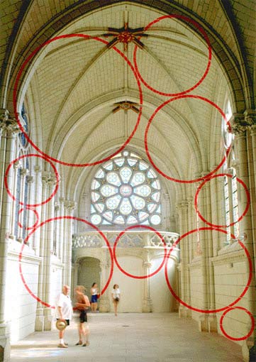 Iglesia de St. Médard. Uno de los lugares elegidos por Varini para su obra.