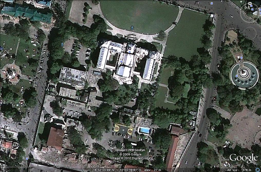 Palacio presidencial de Haiti dañado por el terremoto. - Google Earth actualiza imagenes Haiti despues de Terremoto