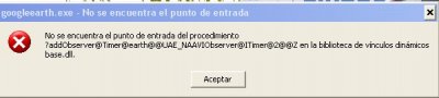 mensaje error google earth