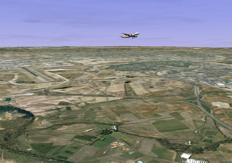 Trafico aereo en aeropuertos - Modo Simulador de Vuelo con Google Earth