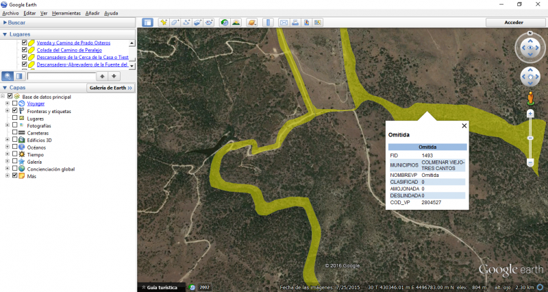 Ejemplo de información asociada visible en Google Earth para Windows