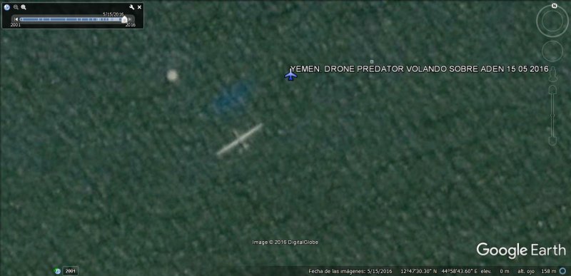 Predator volando sobre la Bahía de Aden 0 - UAV, Drones: Aviones no tripulados cazados con Google Earth